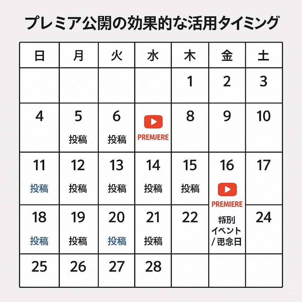 プレミア公開の効果的な活用タイミングを示すカレンダー図