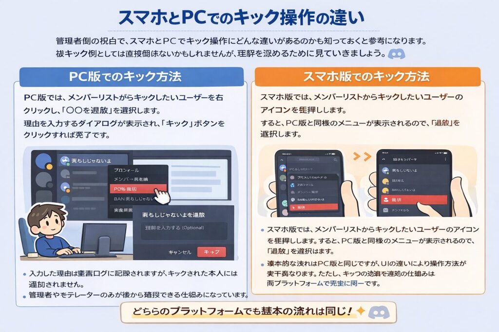スマホとPCでのキック操作の違い