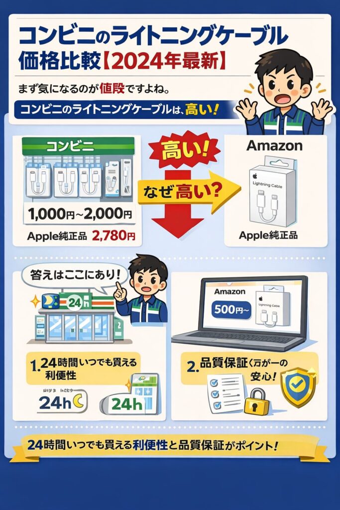 コンビニのライトニングケーブル価格比較