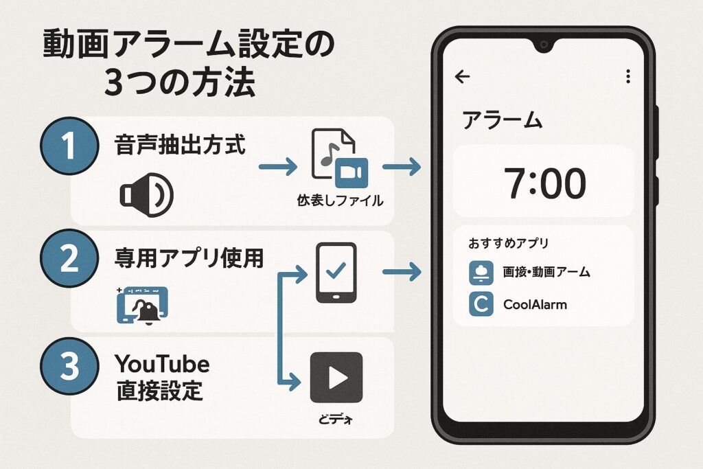 動画をアラームにする方法 android