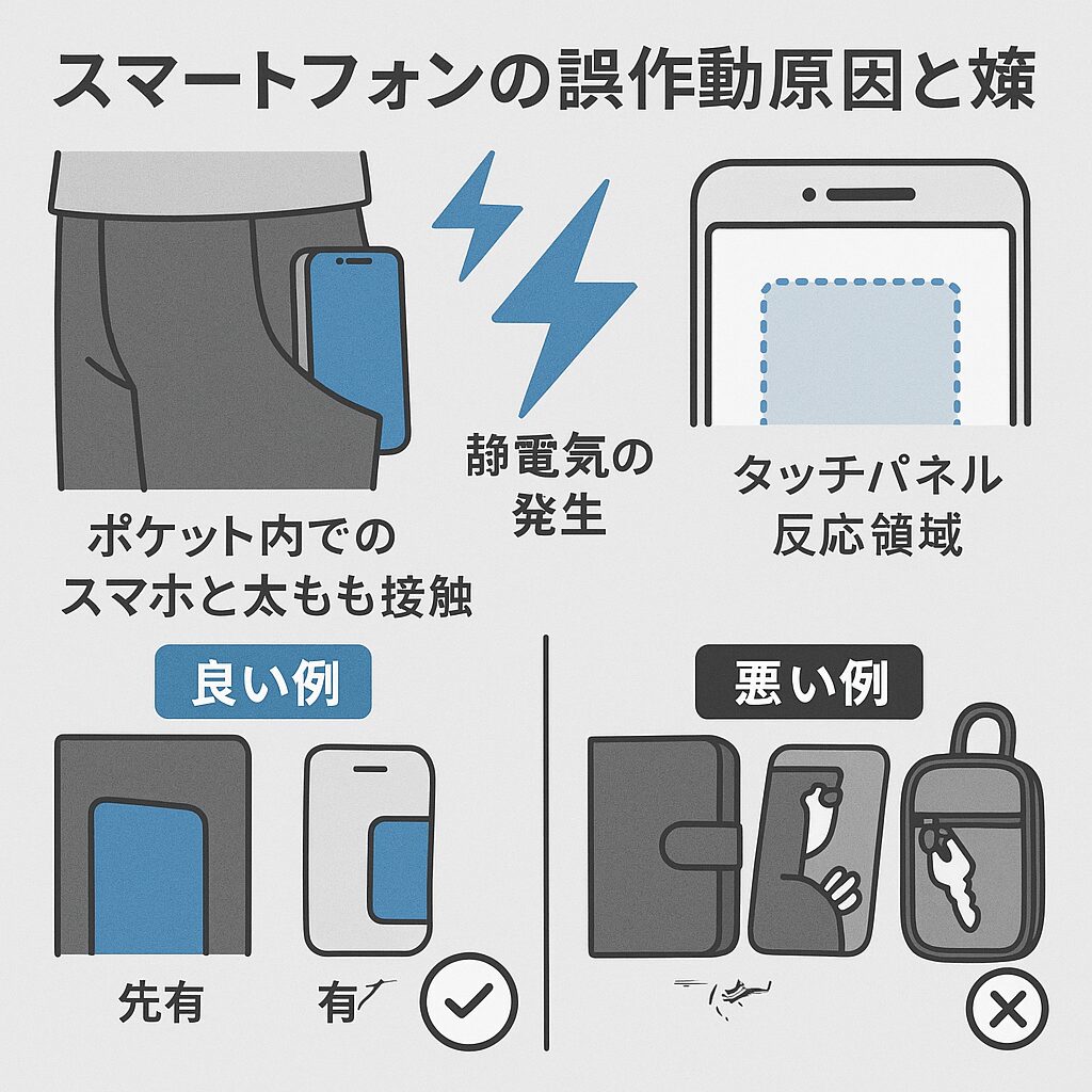 スマートフォンの誤作動原因と対策を示す図解