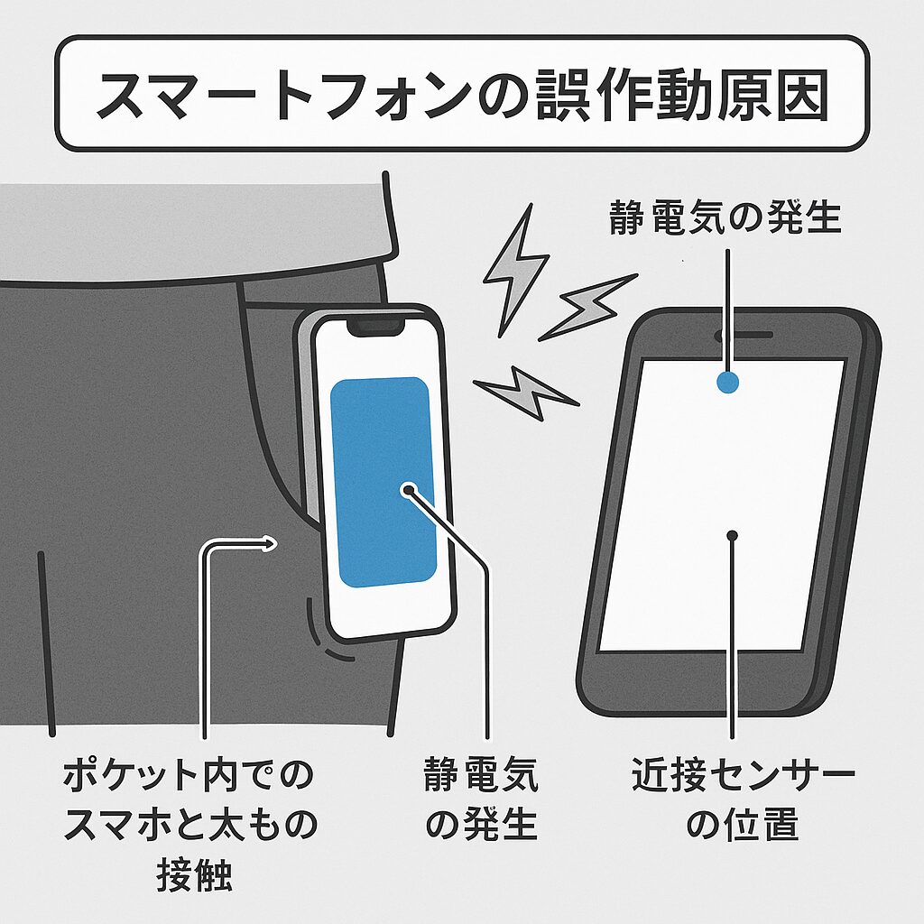 スマートフォンの誤作動原因を示すイラスト
