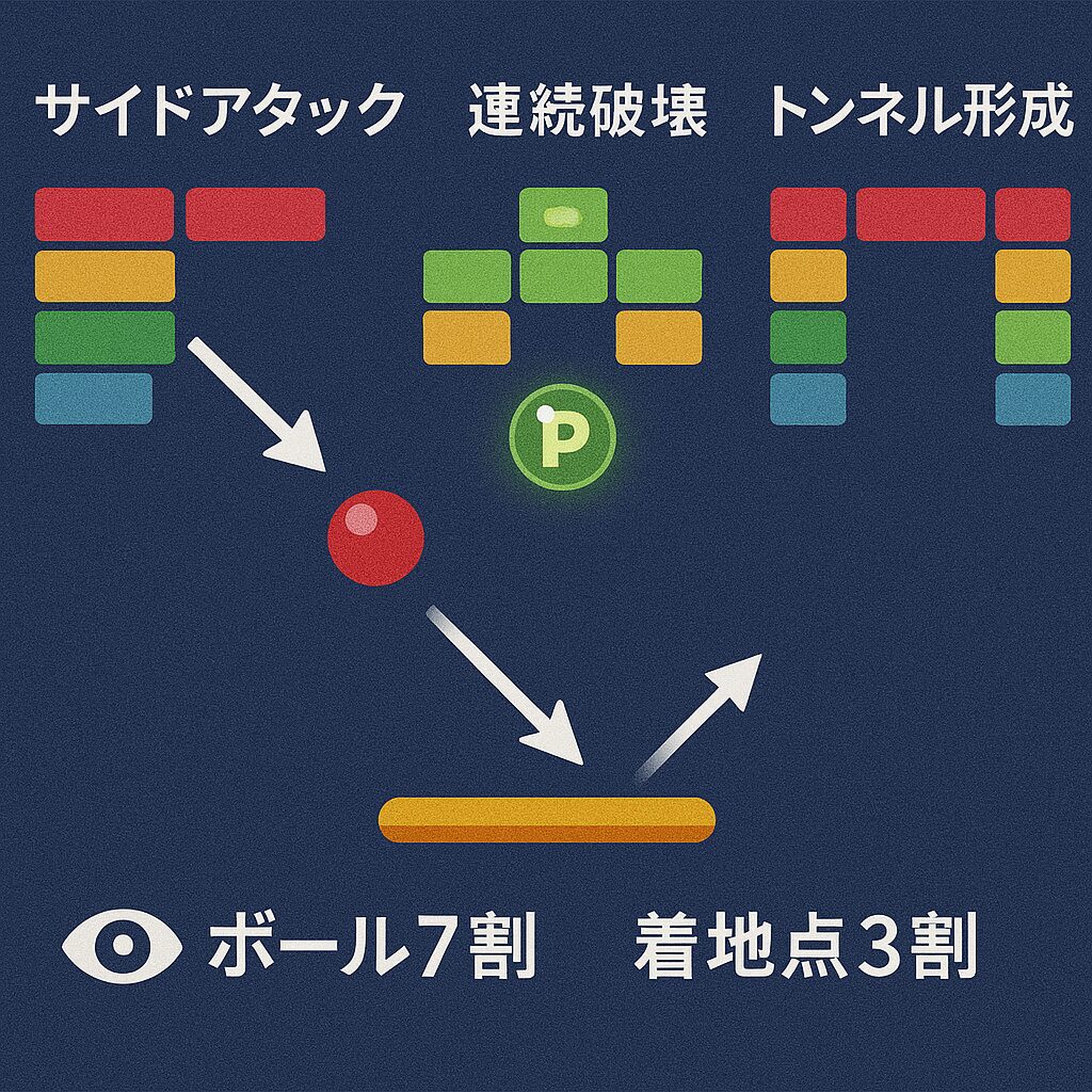 スコアを伸ばすコツ：反射角・パワーアップ・視線誘導