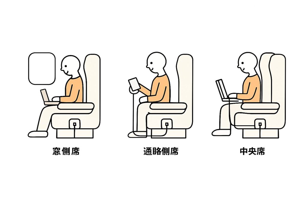 座席位置別：窓側・通路側・中央席での使い勝手