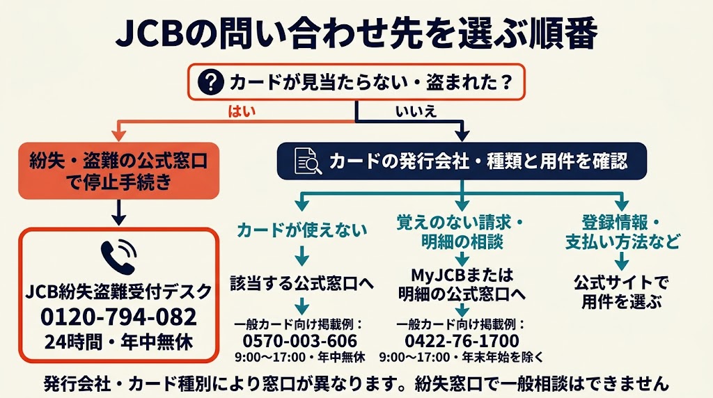 JCBの問い合わせ先を選ぶ順番