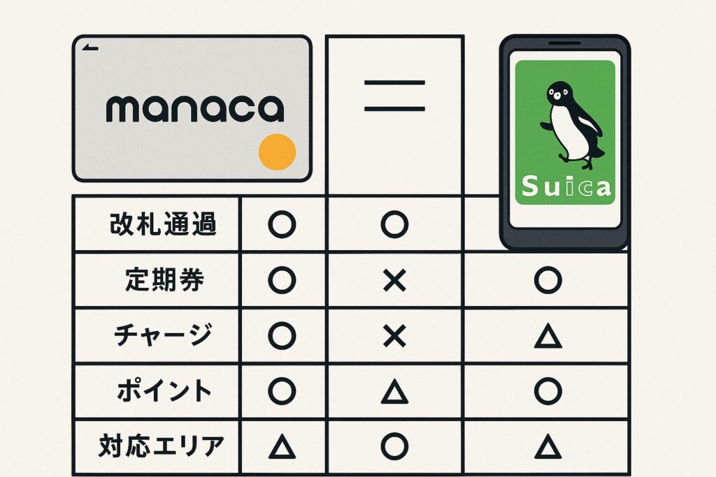 改札通過・定期券・オートチャージの対応表