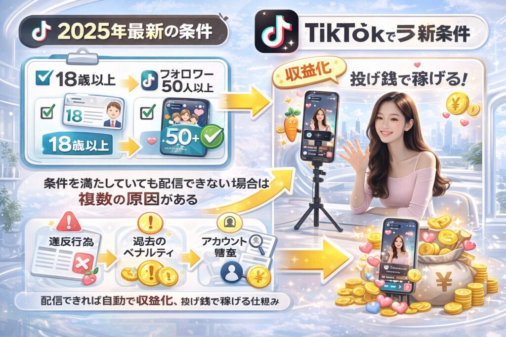 TikTokライブの最新条件からできない場合の対処法、収益化の仕組みまで