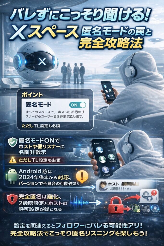 Xスペースを完全匿名で聞く方法から、Android特有の注意点、ホストにバレる条件まで