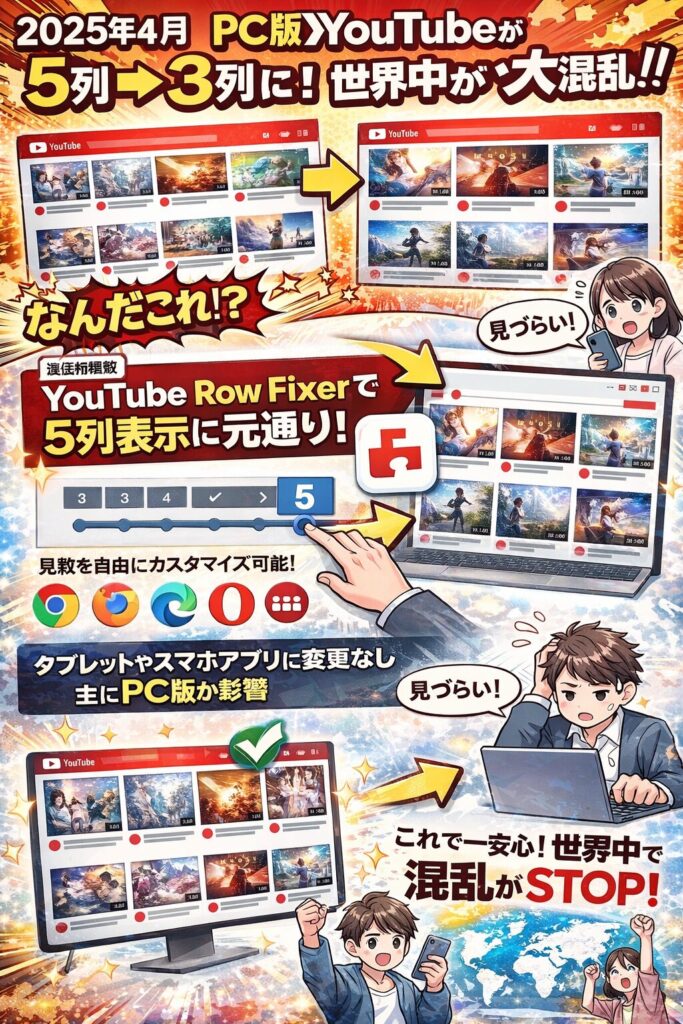 YouTubeのサムネイルが大きくなった原因と、元の表示に戻す具体的な方法