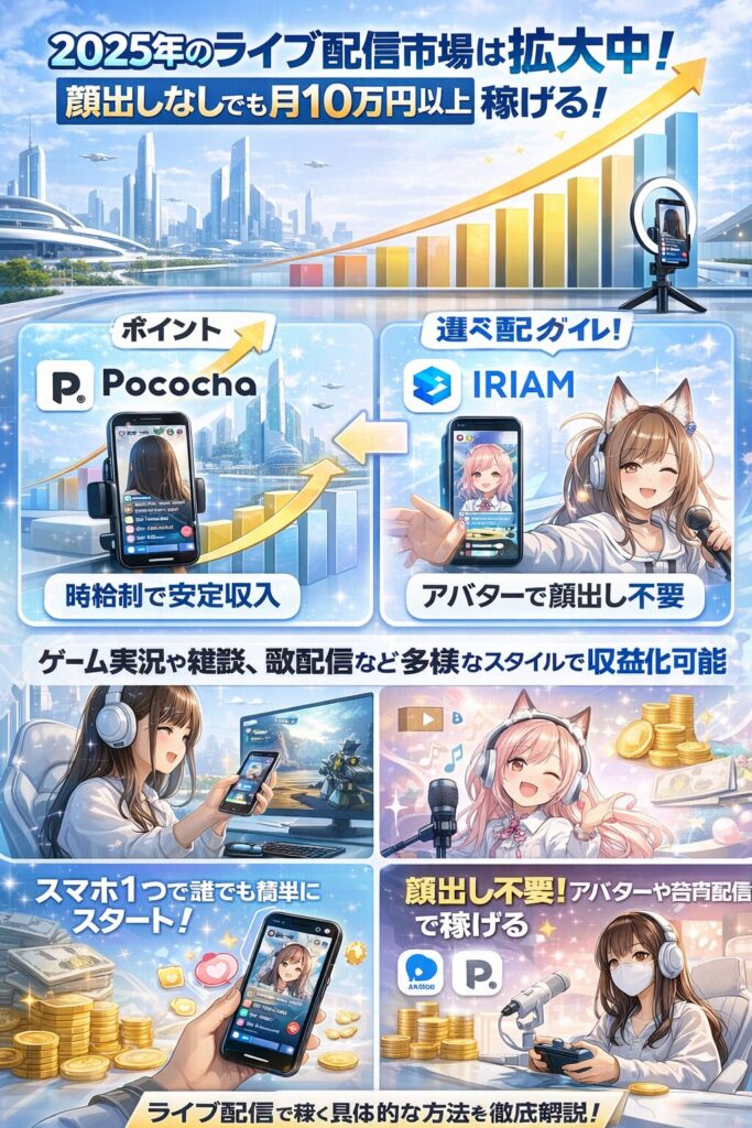 ライブ配信で稼ぐための具体的な方法、おすすめのアプリ、顔出しなしでも成功できる戦略まで