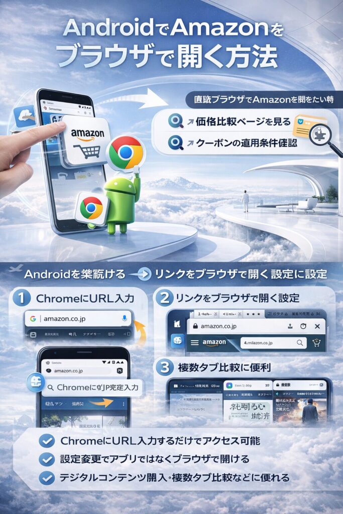 AndroidでAmazonをブラウザで開く方法
