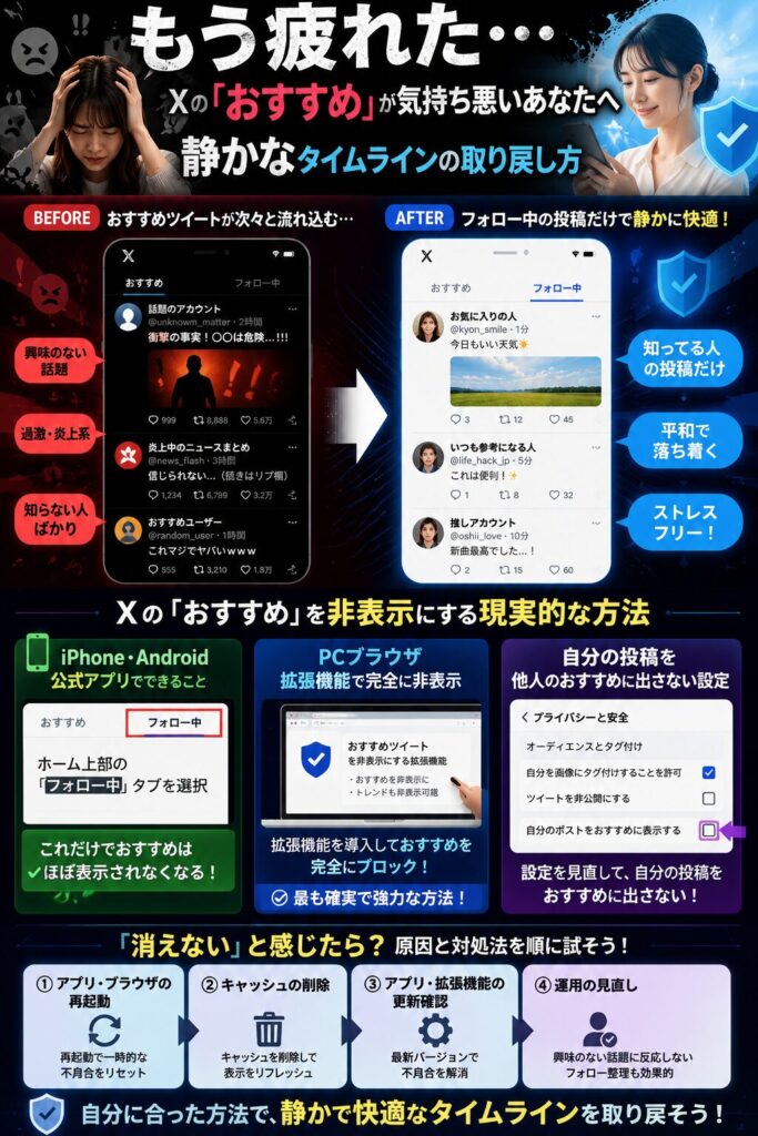 Xのおすすめを非表示にする方法